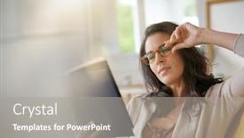  Presentation with reading - Theme having brunette-woman-at-home-reading background and a gray colored foreground