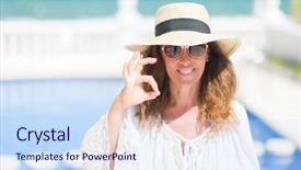  Presentation with symbol - Audience pleasing theme consisting of brunette woman by the swiming backdrop and a  colored foreground