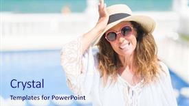  Presentation with face head in anatomy - Slide deck consisting of brunette woman by the swiming background and a  colored foreground