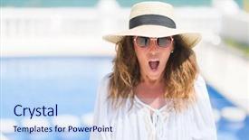  Presentation with fear - Audience pleasing theme consisting of brunette woman by the swiming backdrop and a  colored foreground