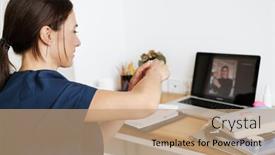  Presentation with video - Presentation theme with brunette-woman-doctor-talking background and a coral colored foreground