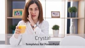  Presentation with drinking glass - Slide deck consisting of brunette-woman-drinking-glass background and a light gray colored foreground