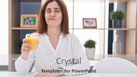  Presentation with looking glass - Slide set having brunette-woman-drinking-glass background and a  colored foreground