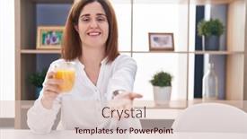  Presentation with acceptance - Presentation theme with brunette-woman-drinking-glass background and a lemonade colored foreground