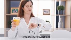  Presentation with drinking glass - Presentation theme having brunette-woman-drinking-glass background and a light gray colored foreground