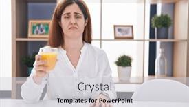  Presentation with drinking glass - Presentation theme featuring brunette-woman-drinking-glass background and a light gray colored foreground