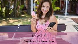  Presentation with ice cream cone - Presentation featuring brunette-woman-enjoying-a-summer background and a coral colored foreground