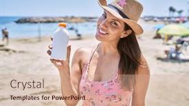  Presentation with sunscreen - PPT layouts enhanced with brunette-woman-enjoying-a-summer background and a coral colored foreground