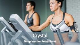  Presentation with listening woman - Colorful PPT theme enhanced with brunette woman exercising using elliptical backdrop and a seafoam green colored foreground