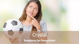  Presentation with idea - Theme enhanced with brunette woman holding soccer football background and a  colored foreground