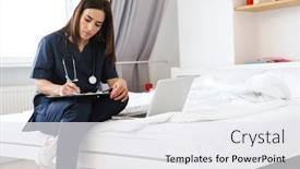  Presentation with medical laptop - Slides featuring brunette-woman-in-a-blue background and a white colored foreground