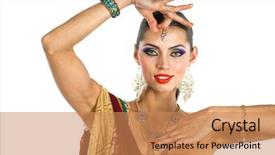  Presentation with images for pueblo nation indian tribe - PPT layouts featuring brunette woman in brown indian background and a  colored foreground