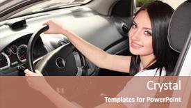  Presentation with woman car driver map - Slide set featuring brunette woman in new car background and a coral colored foreground
