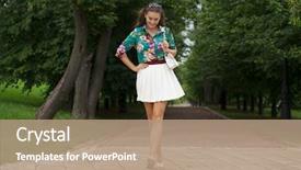  Presentation with summer - Amazing theme having brunette woman in white skirt backdrop and a coral colored foreground