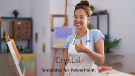  Presentation with art - PPT layouts consisting of brunette-woman-painting-at-art background and a coral colored foreground