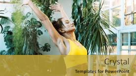  Presentation with gymnastics - PPT theme consisting of brunette-woman-practices-yoga background and a gold colored foreground