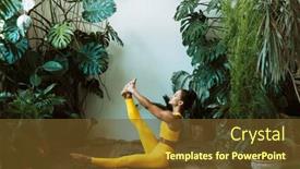  Presentation with gymnastics - Presentation theme having brunette-woman-practices-yoga background and a tawny brown colored foreground