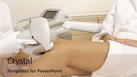  Presentation with laser therapy - Beautiful PPT theme featuring brunette woman receiving laser therapy backdrop and a coral colored foreground