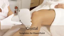  Presentation with laser therapy - Presentation theme with brunette woman receiving laser therapy background and a coral colored foreground