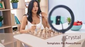  Presentation with recording - Slides featuring brunette-woman-recording-chess-tutorial background and a  colored foreground