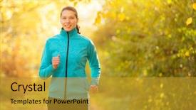  Presentation with exercise sport - PPT layouts featuring brunette woman running in autumn background and a  colored foreground