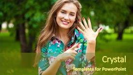  Presentation with engagement - Presentation with brunette woman showing her engagement background and a tawny brown colored foreground