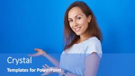  Presentation with blue - Theme featuring brunette-woman-standing-over-blue background and a  colored foreground