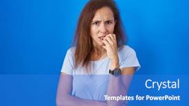  Presentation with anxiety - Presentation featuring brunette-woman-standing-over-blue background and a cobalt blue colored foreground