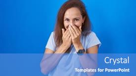  Presentation with scandal - Presentation theme with brunette-woman-standing-over-blue background and a teal colored foreground