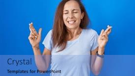  Presentation with hope - Presentation theme enhanced with brunette-woman-standing-over-blue background and a light blue colored foreground