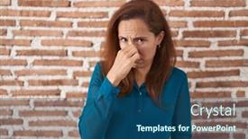  Presentation with bad breath - Slide set enhanced with brunette-woman-standing-over-bricks background and a ocean colored foreground