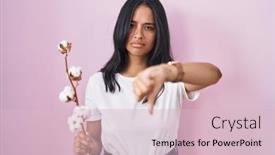  Presentation with woman praying over bible - PPT theme having brunette-woman-standing-over-pink background and a  colored foreground