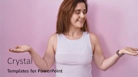  Presentation with comparison - Presentation theme enhanced with brunette-woman-standing-over-pink background and a  colored foreground