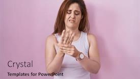  Presentation with inflammation - Presentation design with brunette-woman-standing-over-pink background and a soft green colored foreground