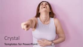  Presentation with shame - Presentation enhanced with brunette-woman-standing-over-pink background and a soft green colored foreground