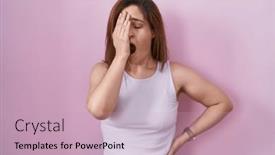  Presentation with face pain - PPT theme consisting of brunette-woman-standing-over-pink background and a  colored foreground