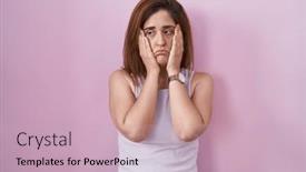  Presentation with sadness - Presentation theme enhanced with brunette-woman-standing-over-pink background and a soft green colored foreground