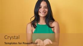  Presentation with yellow - Slide set with brunette-woman-standing-over-yellow background and a gold colored foreground