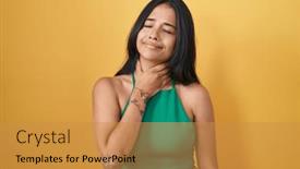  Presentation with infection - Slide set with brunette-woman-standing-over-yellow background and a gold colored foreground