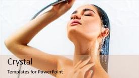  Presentation with indian woman face beauty - Colorful theme enhanced with brunette woman taking shower wash backdrop and a coral colored foreground