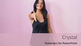  Presentation with black woman - PPT theme enhanced with brunette-woman-wearing-black-pajama background and a  colored foreground