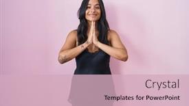  Presentation with black woman praying - PPT theme featuring brunette-woman-wearing-black-pajama background and a soft green colored foreground