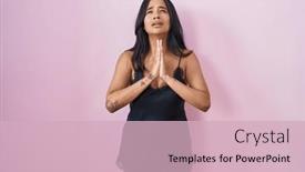  Presentation with black woman praying - Presentation theme having brunette-woman-wearing-black-pajama background and a soft green colored foreground