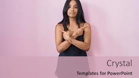  Presentation with pajama - Presentation theme with brunette-woman-wearing-black-pajama background and a soft green colored foreground