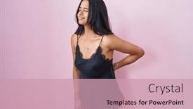 Presentation with backache - Presentation theme with brunette-woman-wearing-black-pajama background and a coral colored foreground