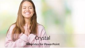  Presentation with praying hands - PPT layouts having brunette woman wearing pink winter background and a lemonade colored foreground