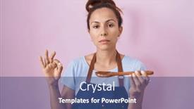  Presentation with apron - Presentation theme with brunette-woman-wearing-professional-cook background and a ocean colored foreground