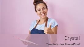  Presentation with waitress - Presentation theme featuring brunette-woman-wearing-professional-waitress background and a soft green colored foreground