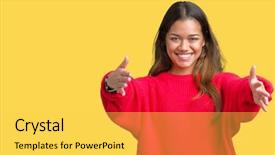  Presentation with red chinese winter festival - Presentation design enhanced with brunette woman wearing red winter background and a light gray colored foreground