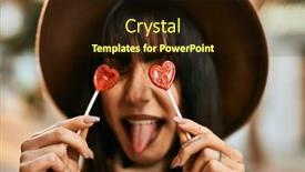  Presentation with hat - PPT theme featuring brunette-woman-wearing-winter-hat background and a  colored foreground